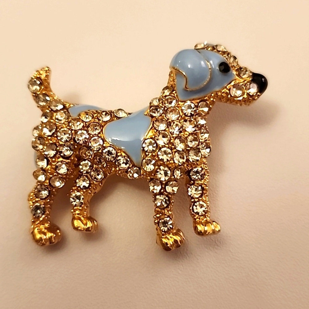 Puppy Dog Brooch Simulated Diamonds